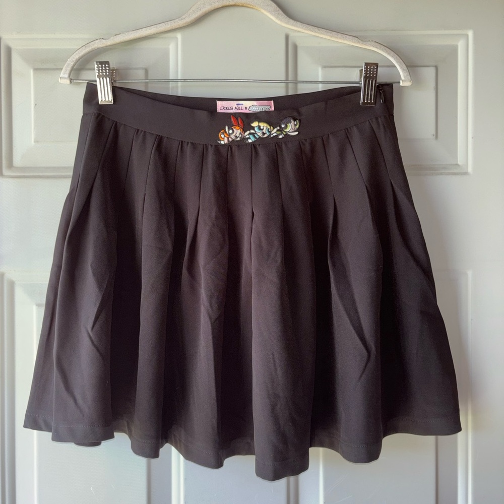 Dark Brown Pleated Women's Skirt with Embroidered Detail